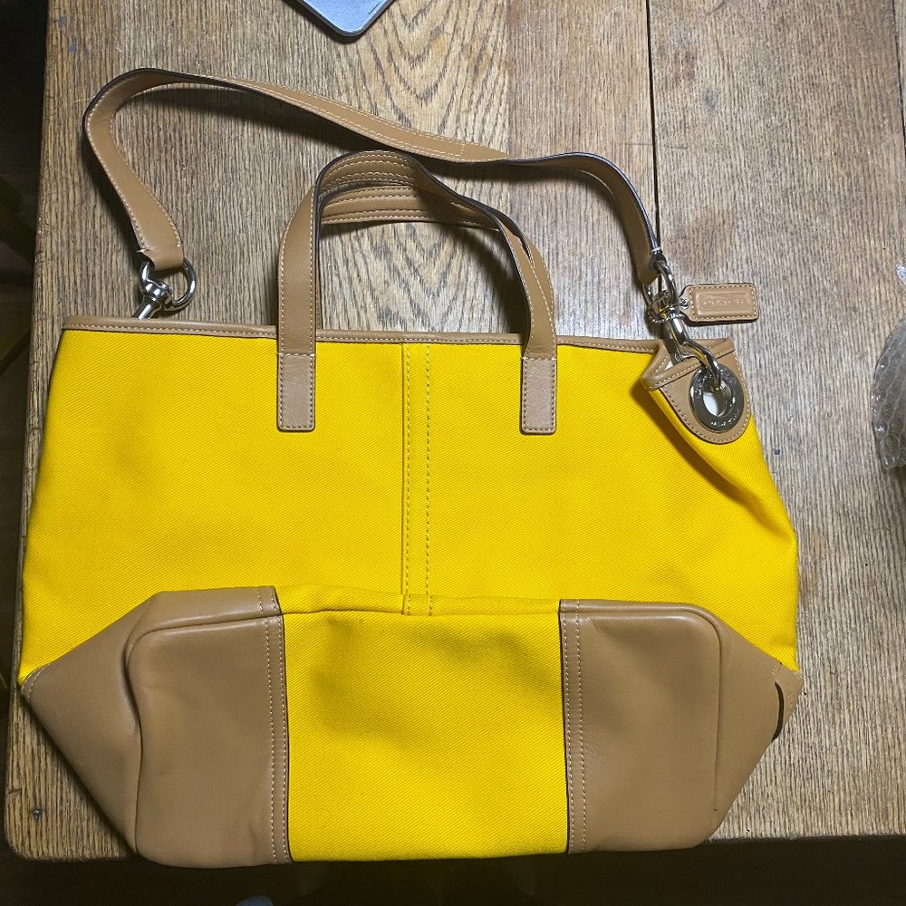 Coach Bucket Bag Canvas Leather Yellow Gold